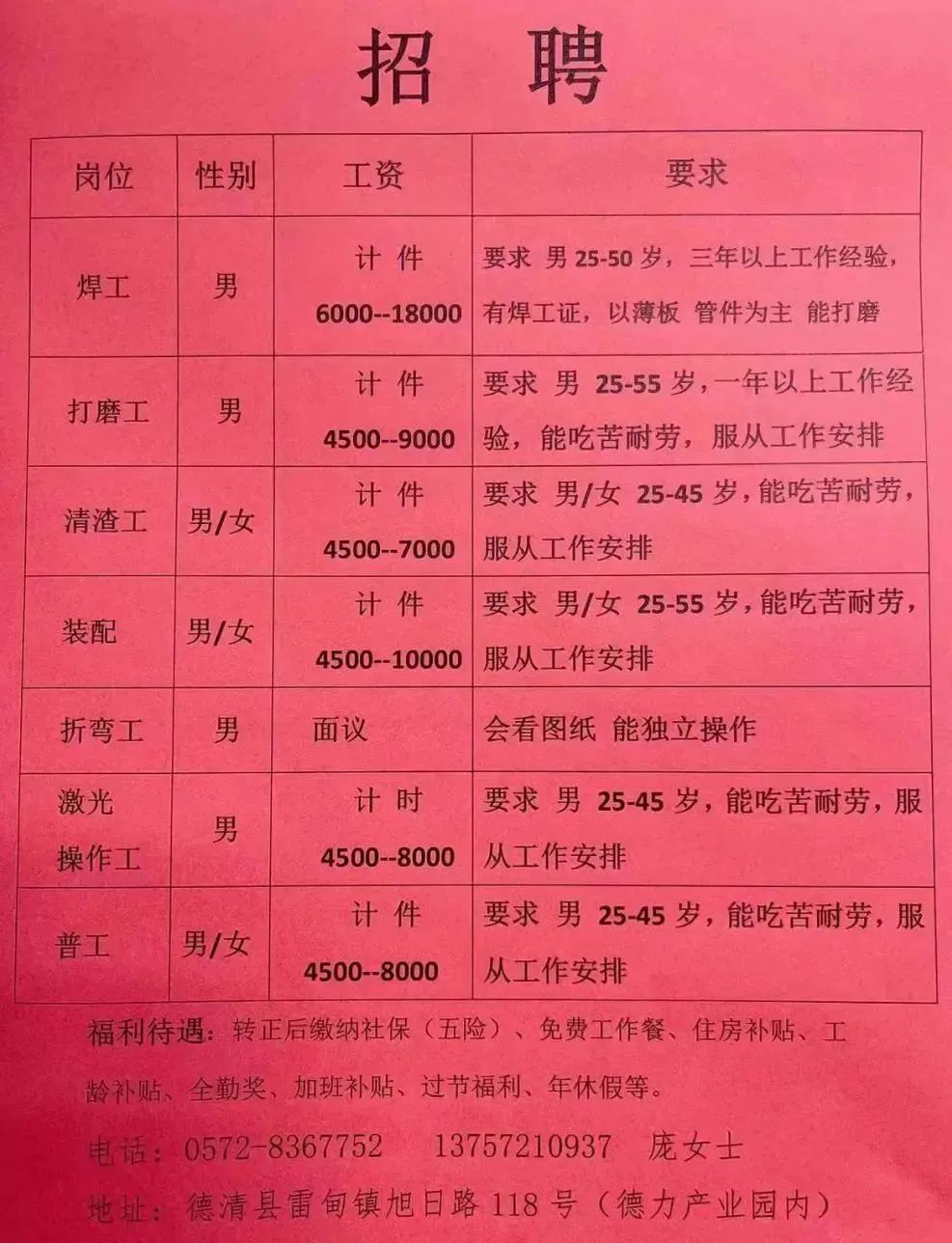 莱州招聘，40岁以上女工的温暖怀抱